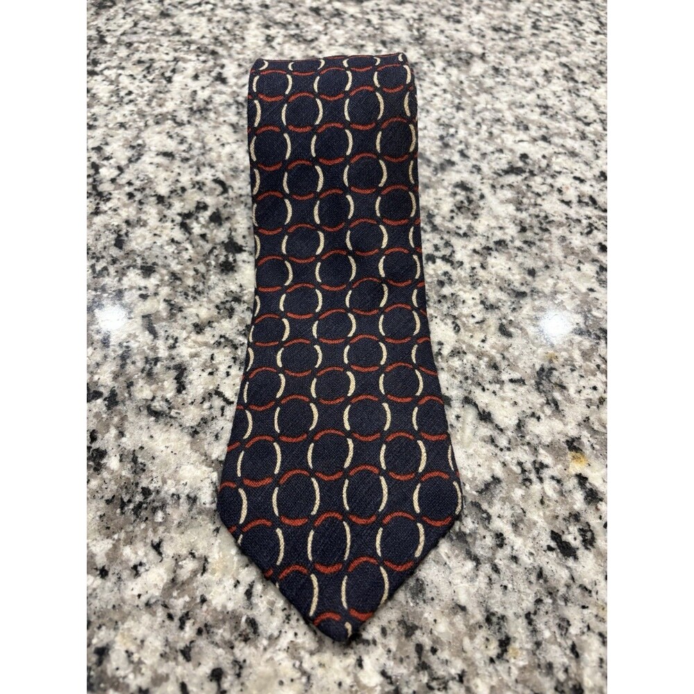 Brooks Brothers 100% Silk Tie Made In USA Blue Red Geometric Interlocking Circle